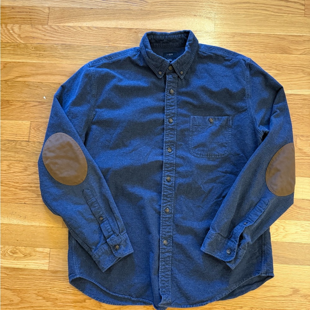 J. Crew Navy Shirt with Brown Elbow Patches